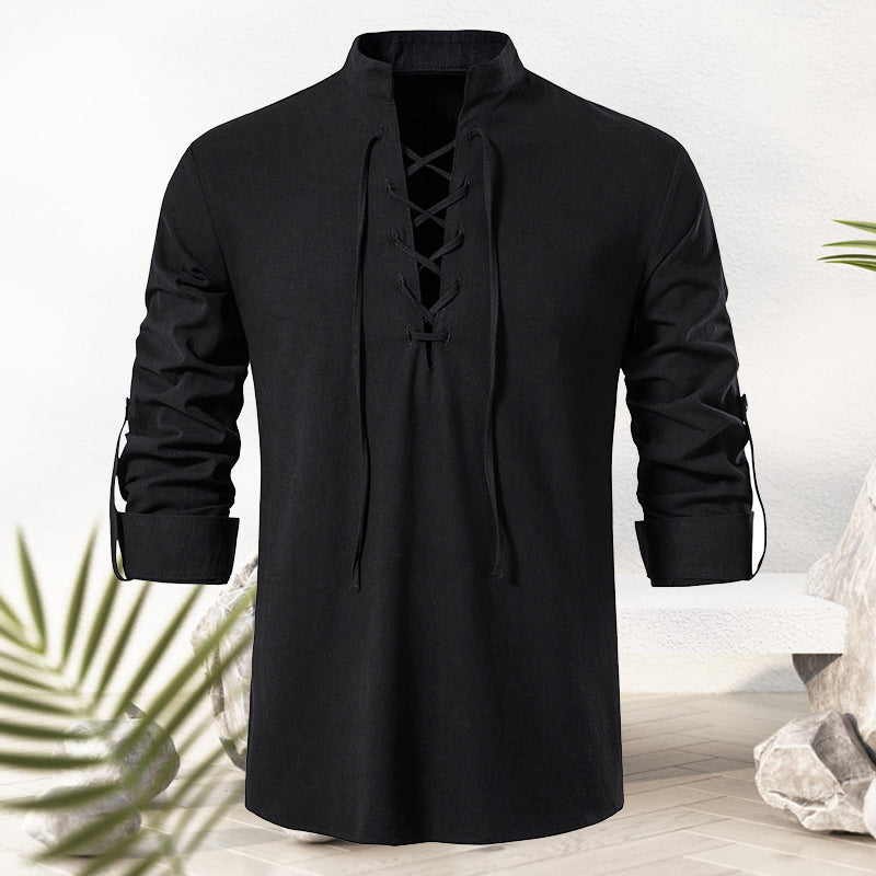 Jotham® | Men'S Cotton And Linen Drawstring T-Shirt