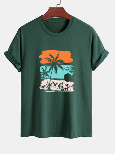 Camilo® | Palm Tree Silhouette Print Cotton T-Shirt