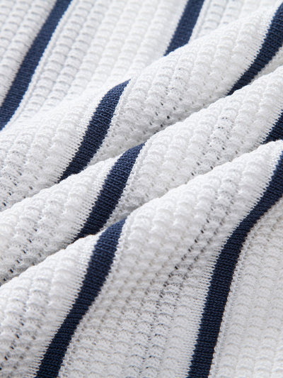 hola Striped knit shirt with buttons & straight linen pants