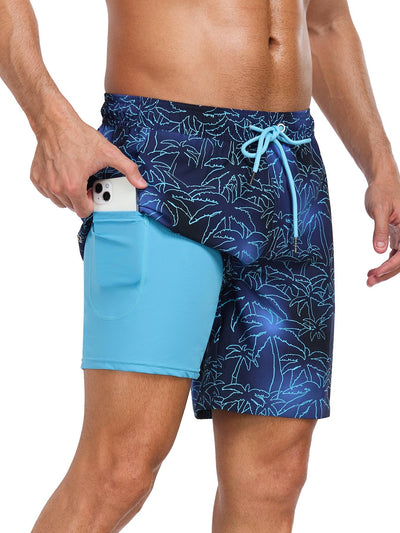 Achilles® | 2 In 1 Palm Tree Print Swim Shorts
