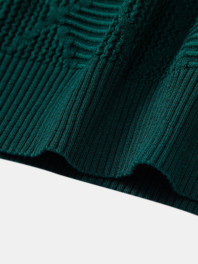 Aiden | Rhombus Textured Zip Up Knitted Polo Shirt