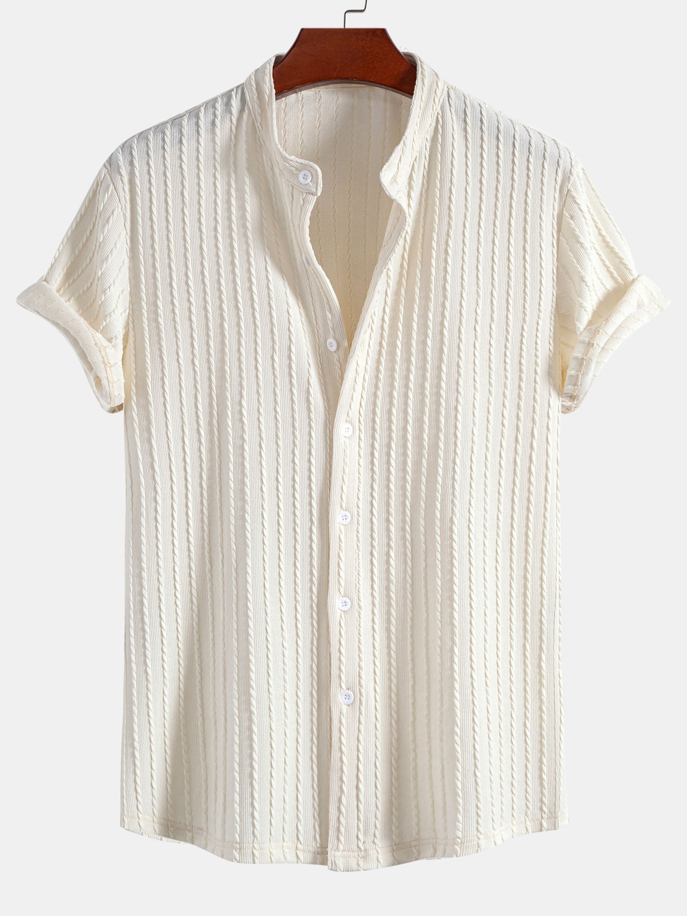 Akira® | Muscle Fit Stand Collar Knitted Ribbed Shirt