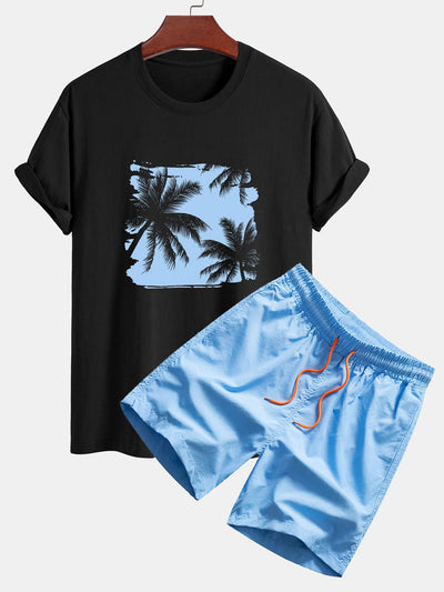 Cole® | Regular Fit Palm Trees Silhouette Print Cotton T-Shirt & Swim Shorts