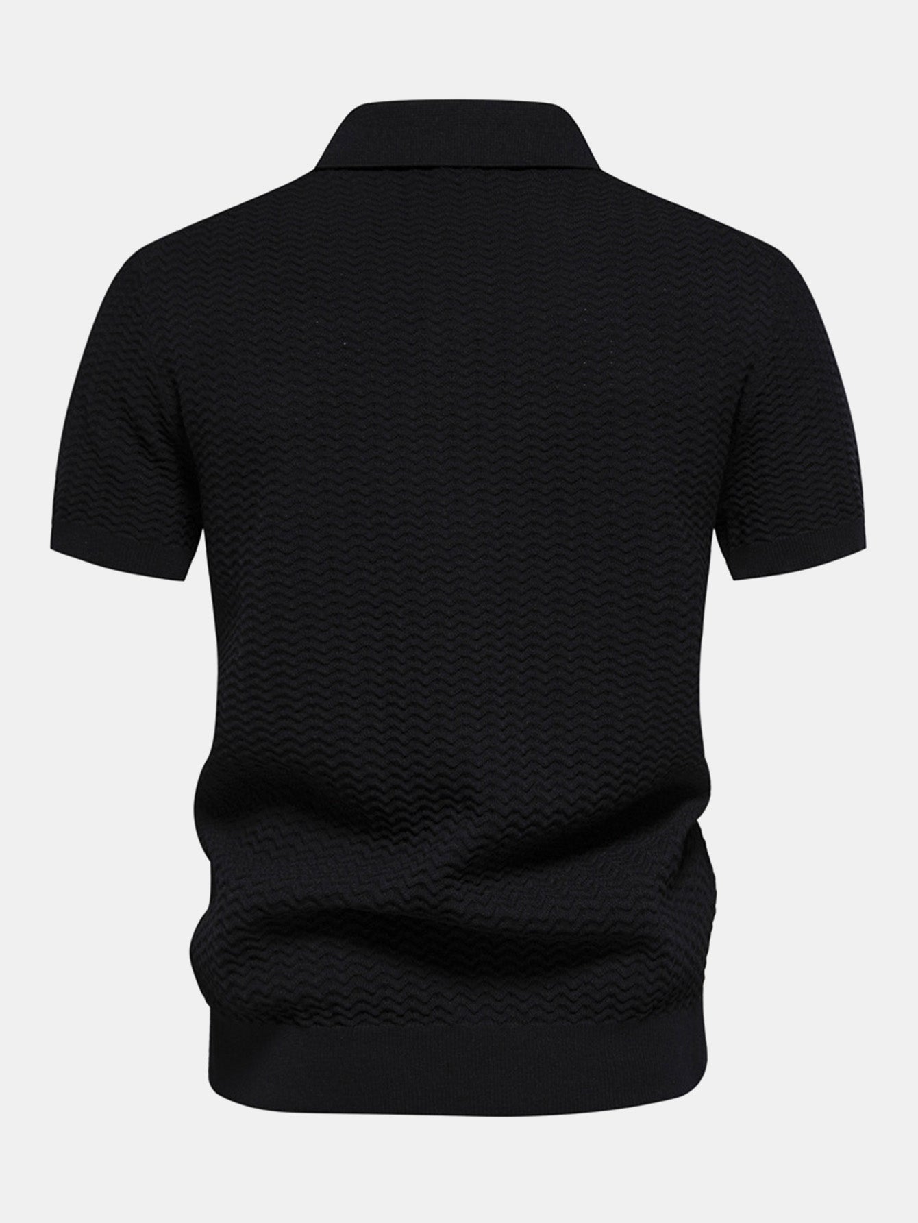 Cameron | Contrast Textured Jacquard Knit Zip Up Polo Shirt