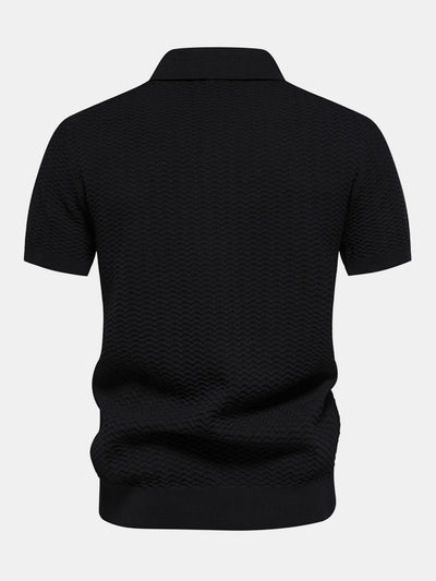 Cameron | Contrast Textured Jacquard Knit Zip Up Polo Shirt