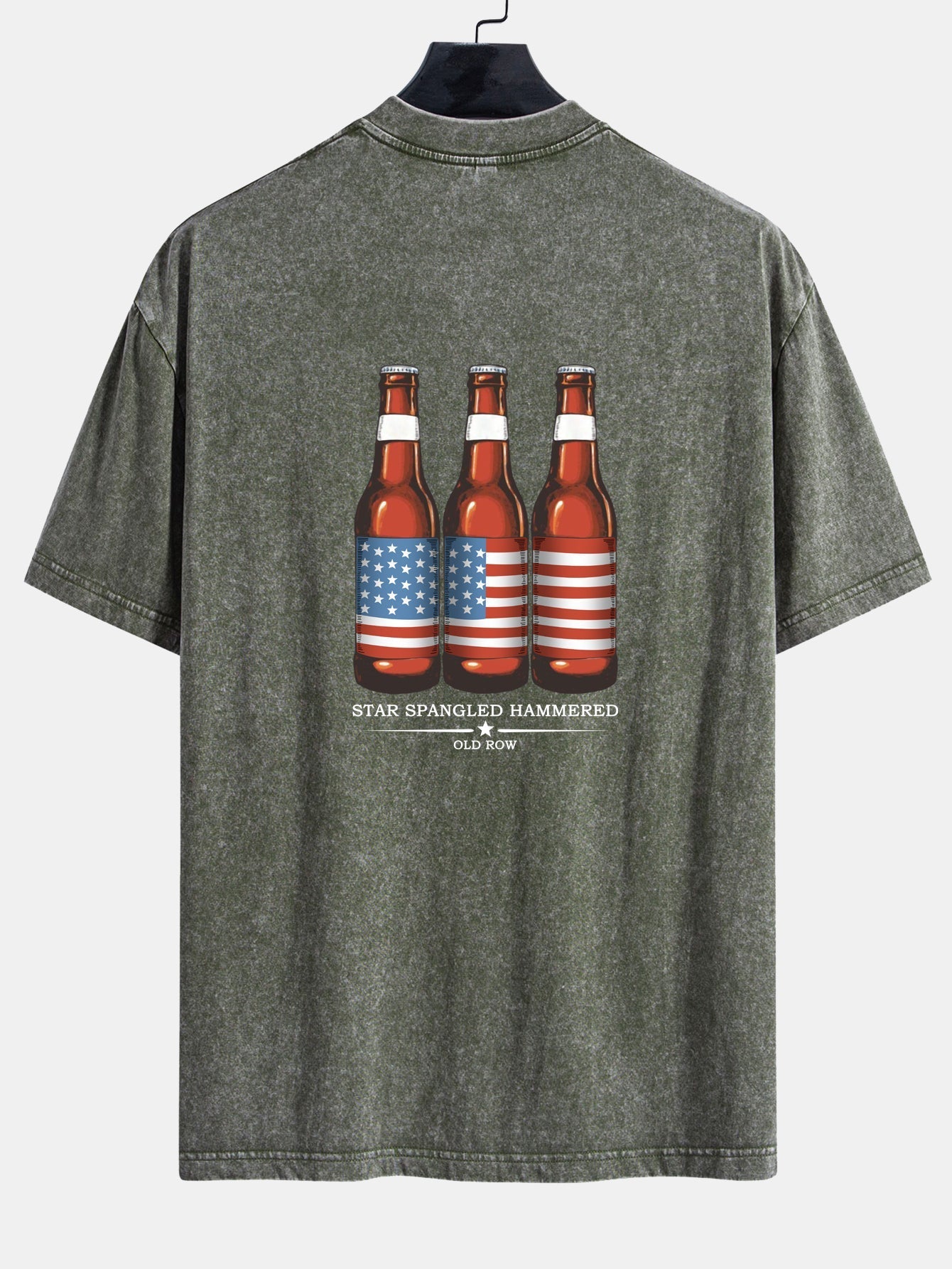 Jairo® | USA Old Row Beer Print Washed Distressed Drop Shoulder T-Shirt