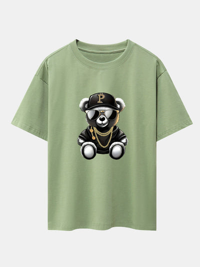 Miqueas® | Hip Hop Bear Print Drop Shoulder Oversize T-Shirt