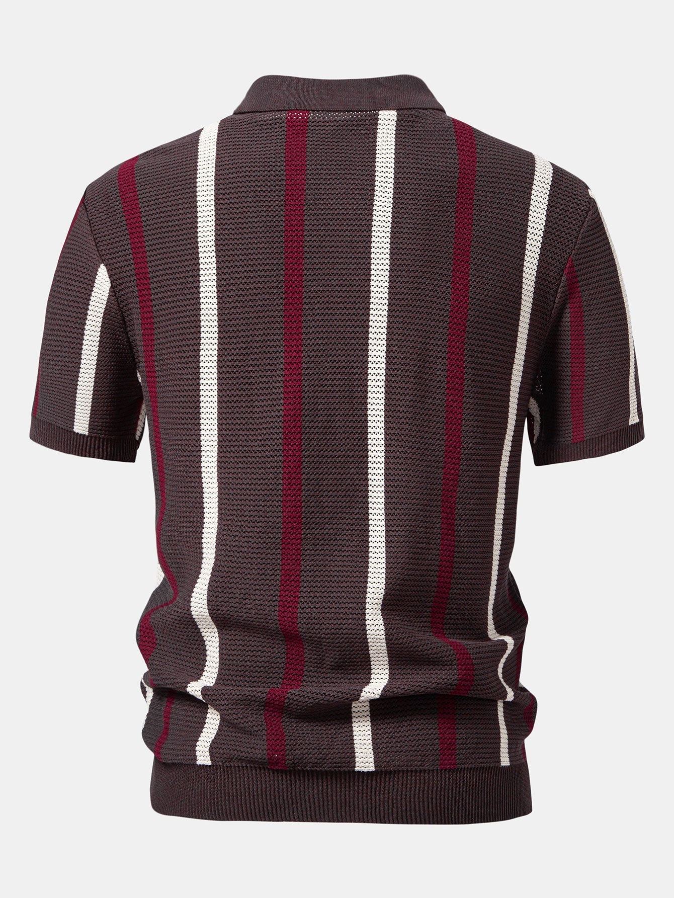 Isaac | Striped Knit Zip Up Polo Shirt