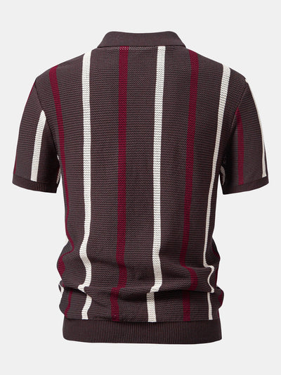 Isaac | Striped Knit Zip Up Polo Shirt
