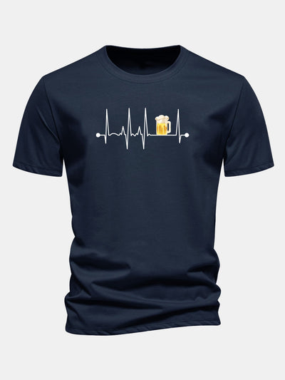 Jericó® | Regular Fit Beer Heartbeat Print Cotton T-Shirt