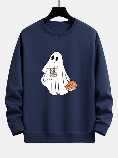 Bruno® | Halloween Ghost Drinking Coffee Pumpkin Print Relax Fit Sweatshirt
