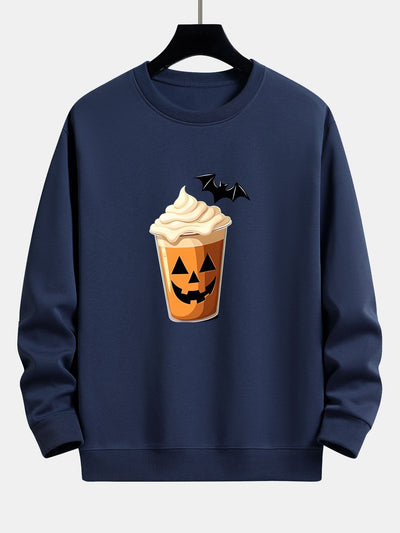 Celestino® | Halloween Pumpkin Drink Print Relax Fit Sweatshirt