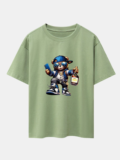 Melquíades® | Hip Hop Bear Print Drop Shoulder Oversize T-Shirt