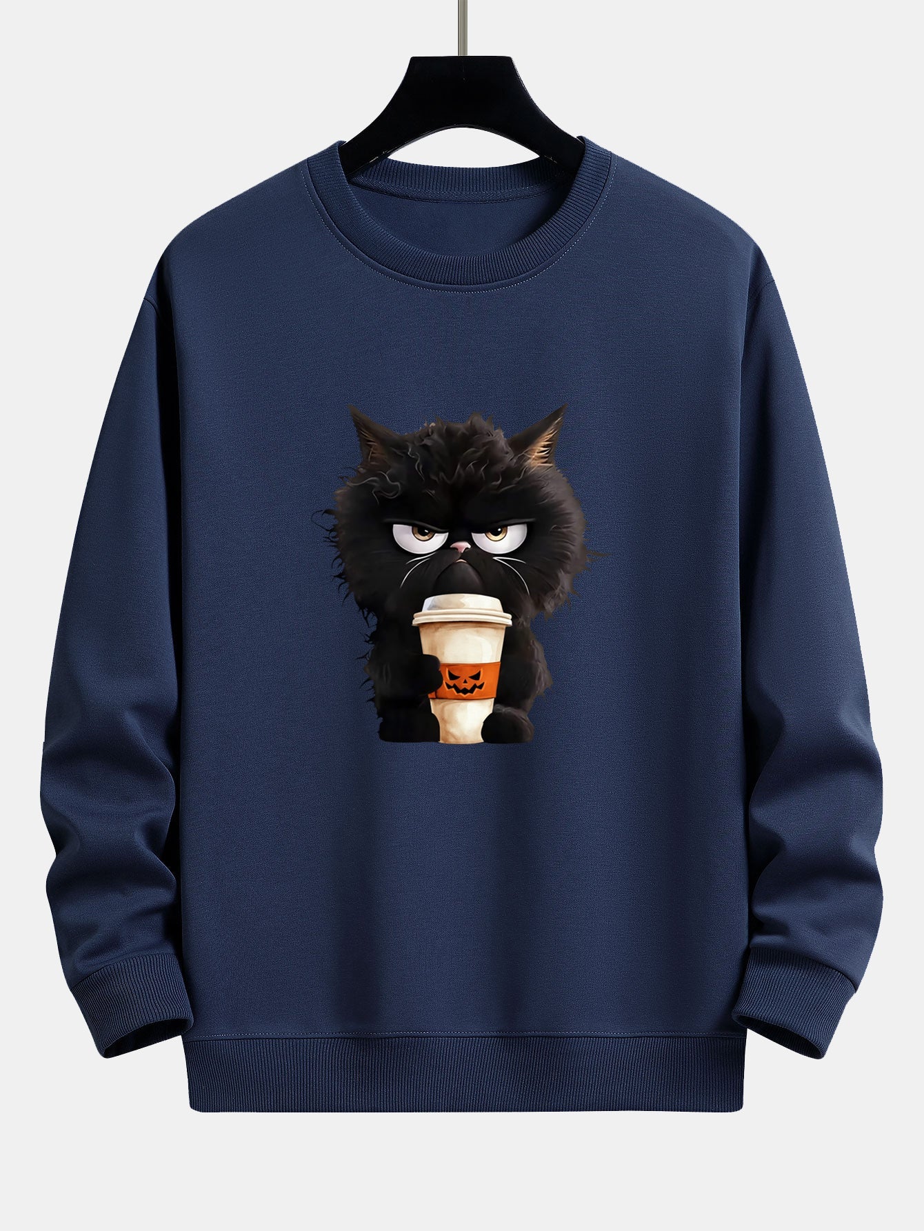 Camilo® | Black Cat Halloween Coffee Print Relax Fit Sweatshirt
