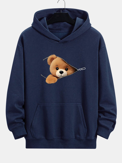 Kellan | Zipper Bear Print Relax Fit Hoodie