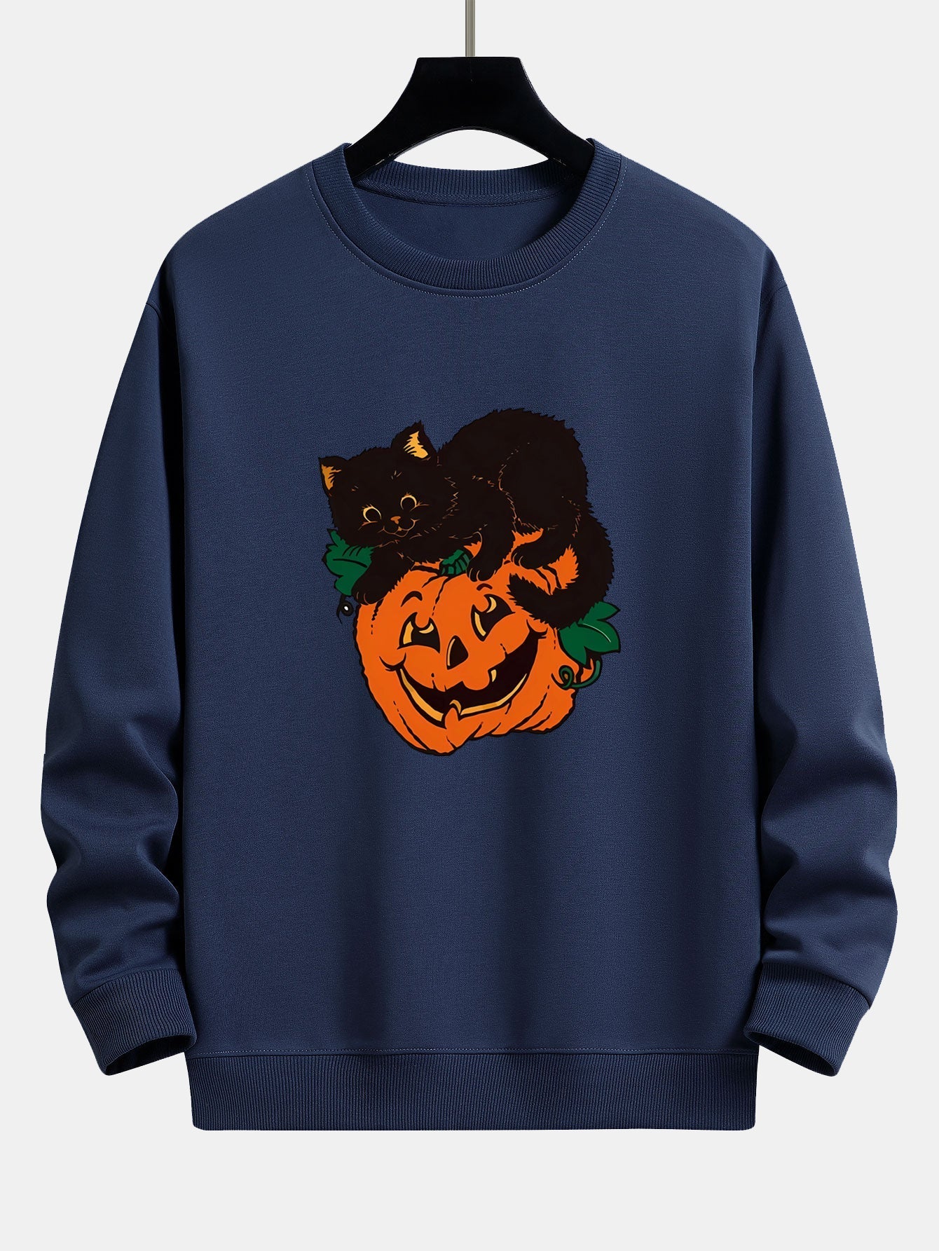 Benicio® | Pumpkin Black Cat Print Relax Fit Sweatshirt
