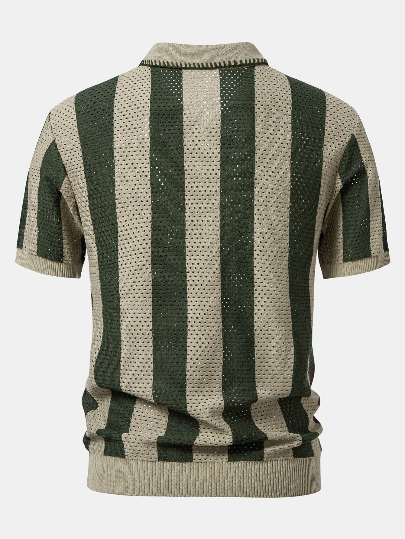 Dylan | Striped Eyelet Knit Zip Up Polo Shirt