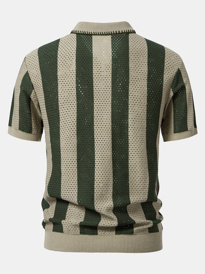 Dylan | Striped Eyelet Knit Zip Up Polo Shirt