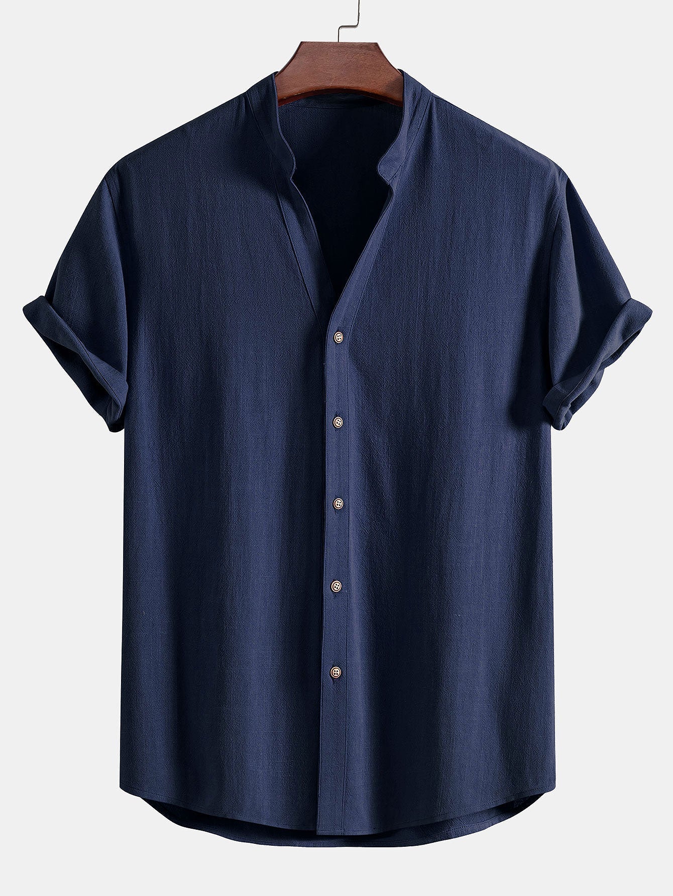 Akihiko® | Short Sleeve Linen Rayon Blend Stand Collar Shirt
