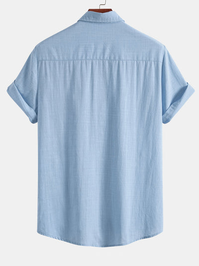 Ivan® | Tiki Tribe Hawaii Print Linen Look Contrast Button Up Shirt