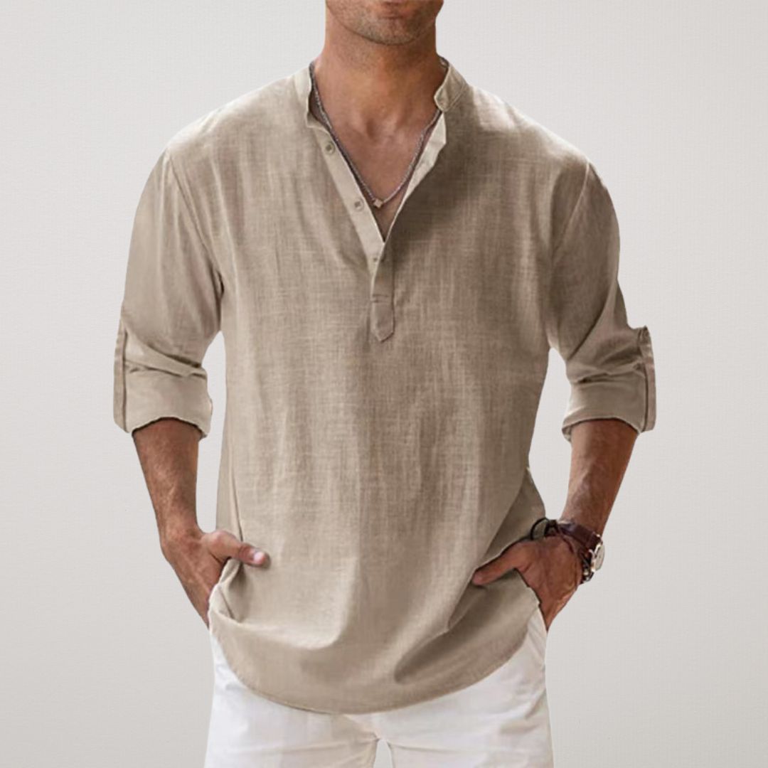 Lenoir™ - Linen-effect cotton Henley shirt