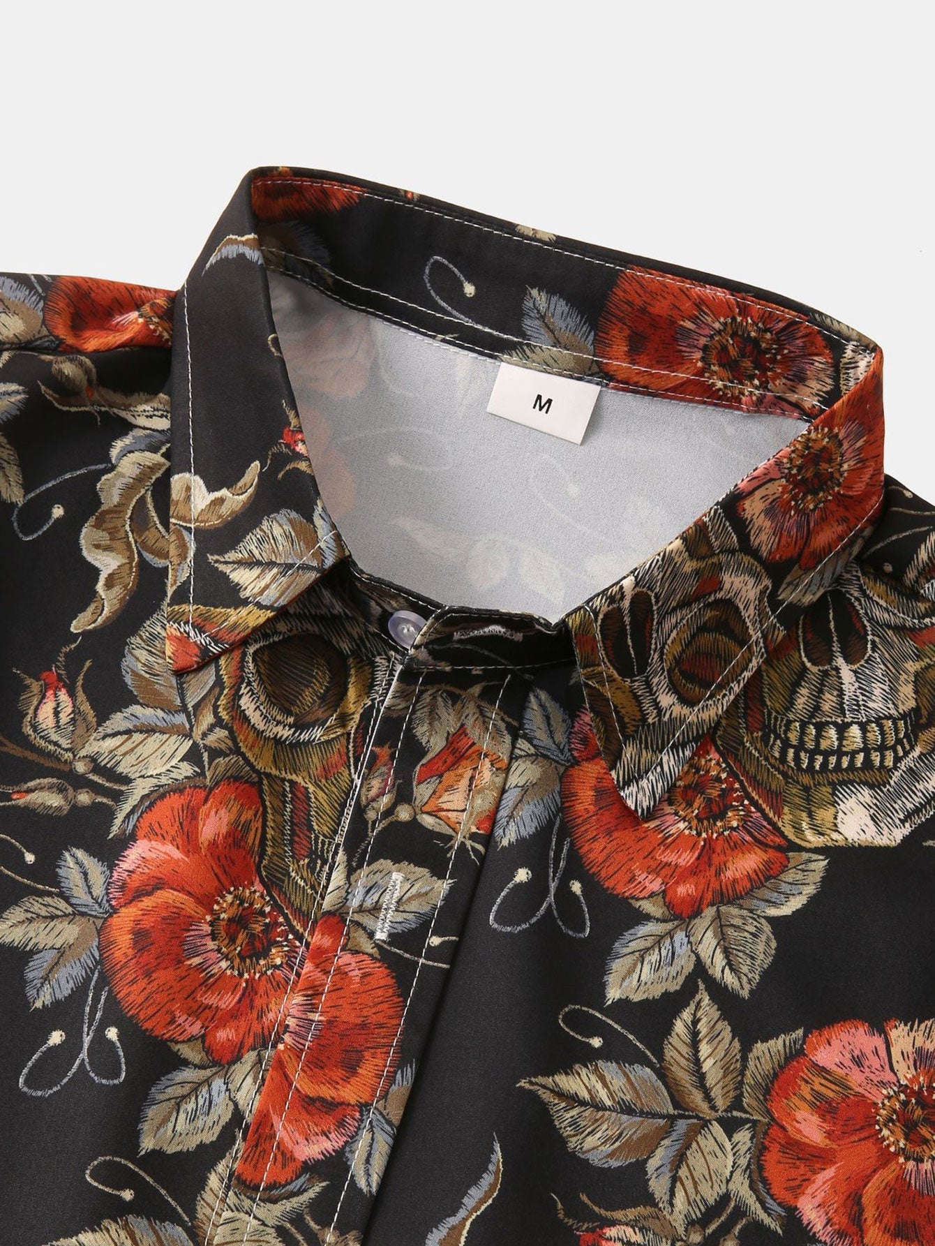 Alain® | Rose Skull Print Button Up Shirt