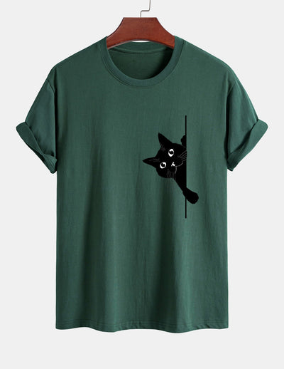 Ulises® | Black Cat Print Cotton T-Shirt