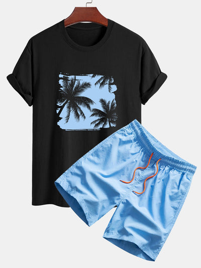 Irenaeus® | Palm Trees Silhouette Print Cotton T-Shirt & Swim Shorts