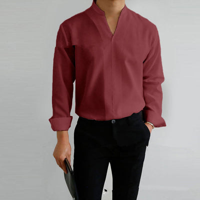Chauncey® | Men'S Casual Solid Color Long-Sleeved V-Neck Shirt