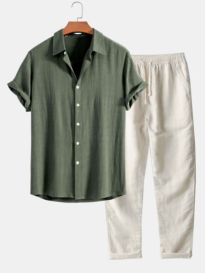 Jovanny® | Linen And Rayon Blend Shirt With Buttons & Straight Leg Linen Pants