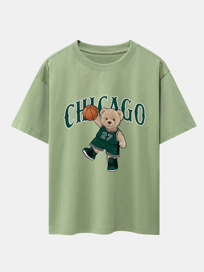 Erico® | Chicago Basketball Bear Print Drop Shoulder Oversize T-Shirt