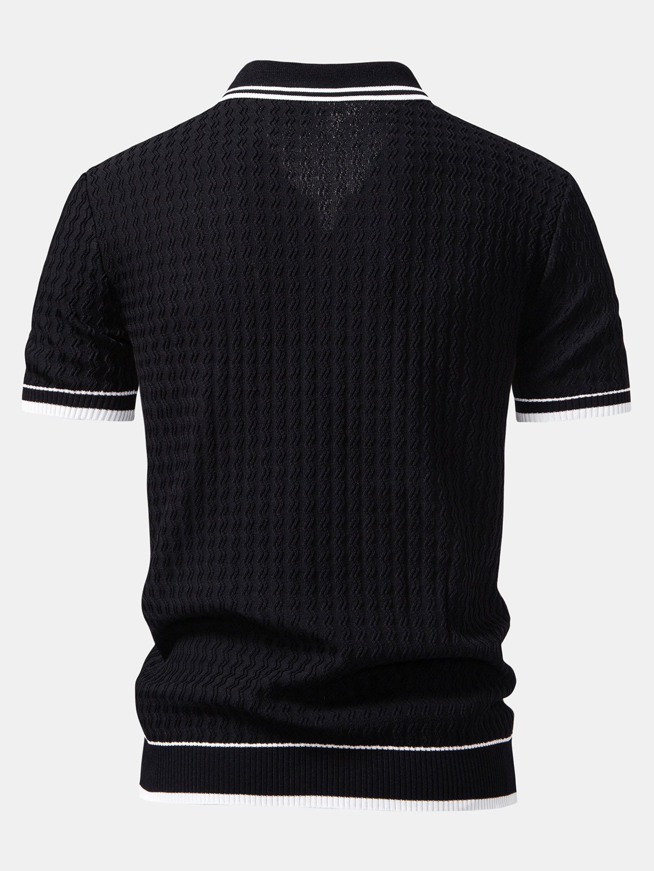 Jackson | Wave Jacquard Zip Up Knitted Polo Shirt