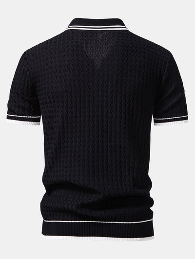Jackson | Wave Jacquard Zip Up Knitted Polo Shirt