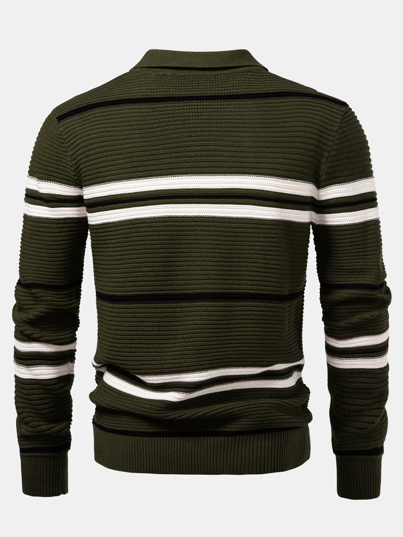 Albano® | Striped Textured Zip Knit Polo Shirt