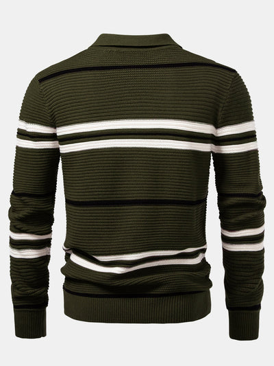 Albano® | Striped Textured Zip Knit Polo Shirt