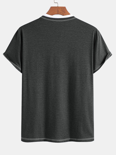 William® | 2-in-1 Notched Collar Contrast Stitching T-Shirt