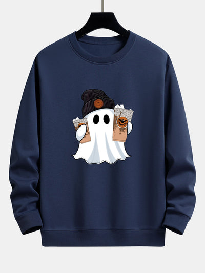 Calixto® | Halloween Ghost Coffee Print Relax Fit Sweatshirt