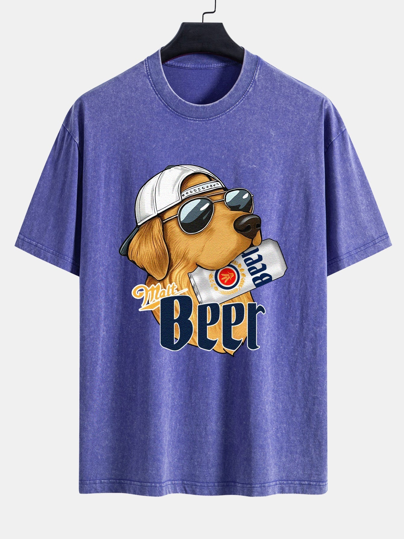 Jano® | Beer Dog Print Washed Distressed Drop Shoulder T-Shirt