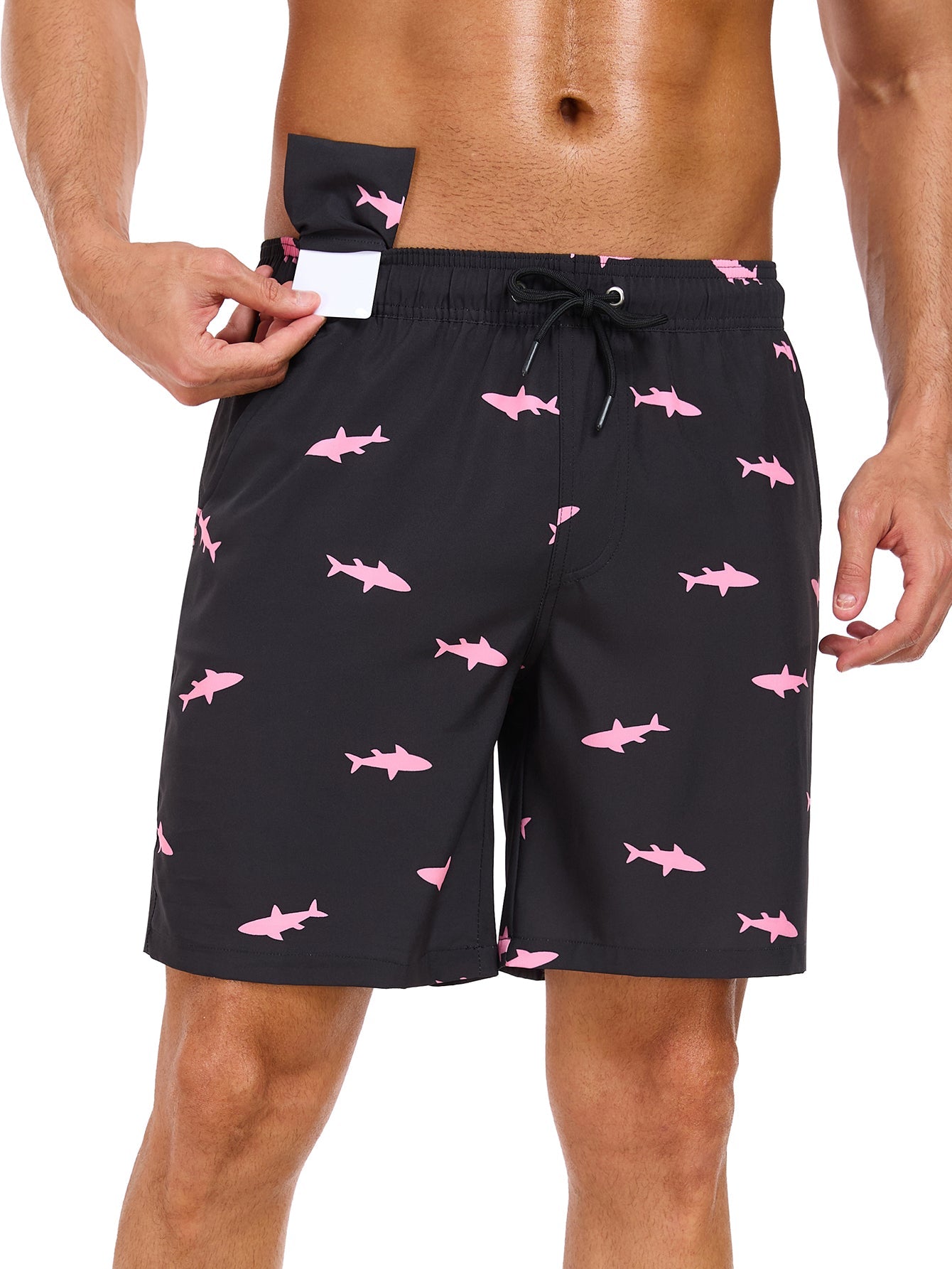 Acisclo® | 2 In 1 Pink Shark Print Swim Shorts