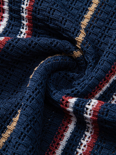 hola CROCHET STRIPED SHIRT WITH BUTTONS & STRAIGHT LEG LINEN PANTS