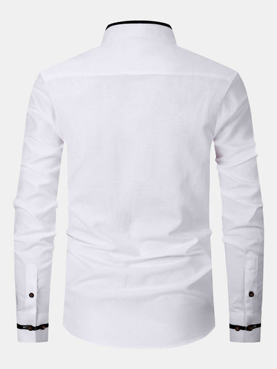Gabino® | Long Sleeve Contrast Stand Collar Oxford Shirt