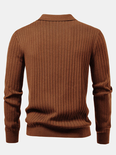 Amalio® | Long Sleeve Ribbed Knit Johnny Collar Polo Shirt