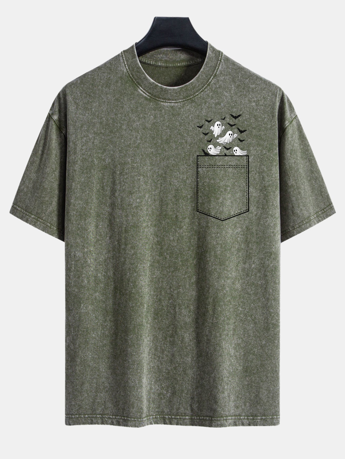Bardo® | Pocket Bat Ghost Print Washed Distressed Drop Shoulder T-Shirt