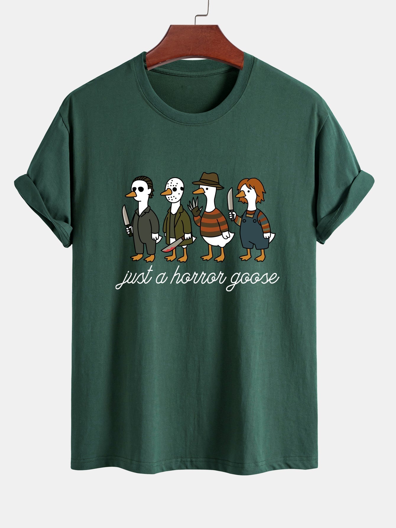 Jaber® | Regular Fit Halloween Horror Goose Print Cotton T-Shirt