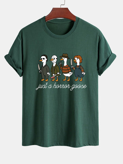 Jaber® | Regular Fit Halloween Horror Goose Print Cotton T-Shirt