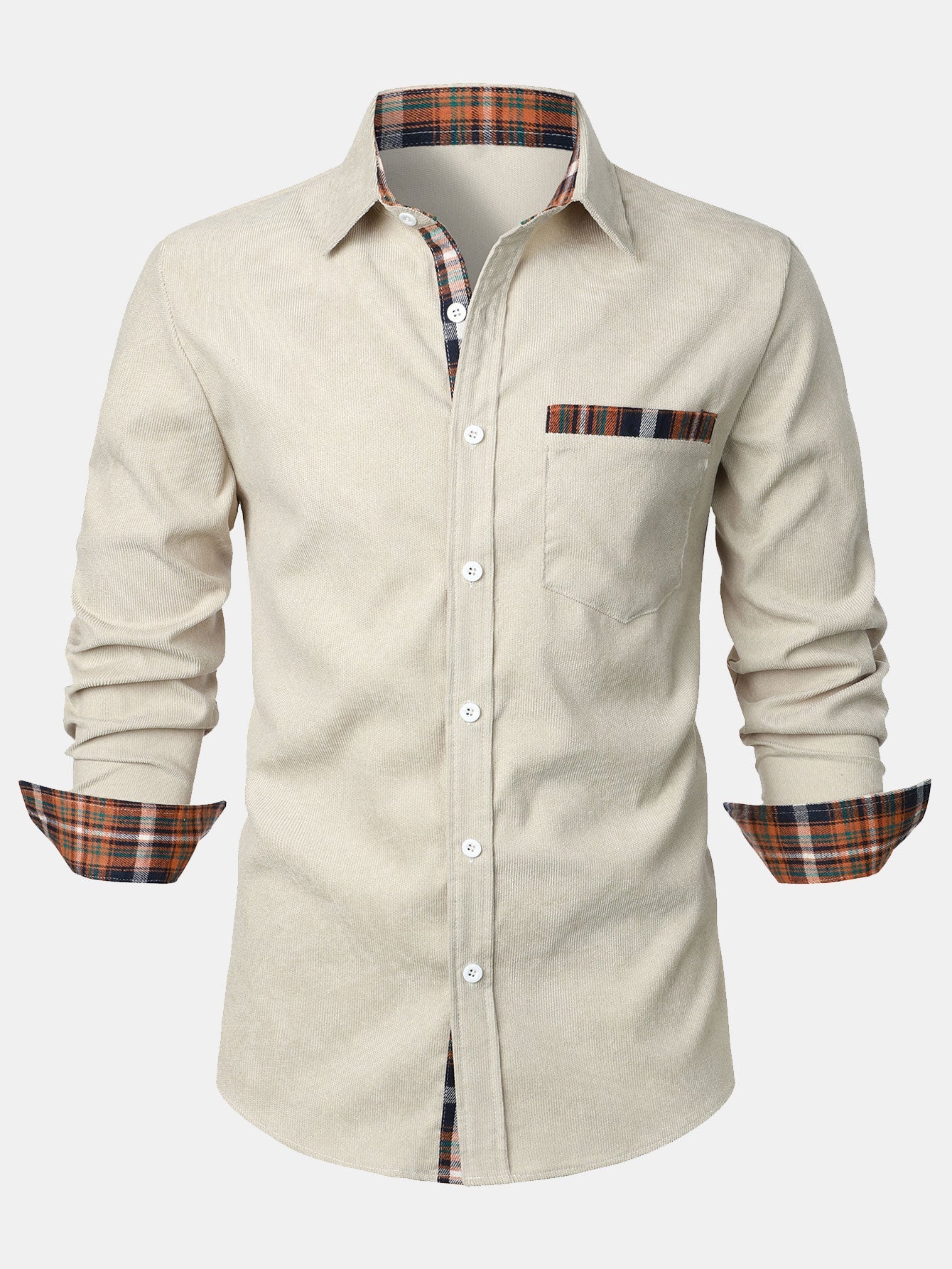 Felicio® | Corduroy Plaid Panel Button Up Shirt