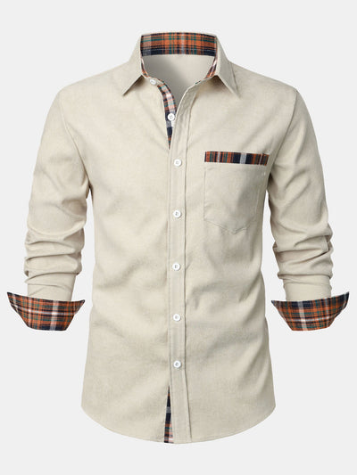 Felicio® | Corduroy Plaid Panel Button Up Shirt