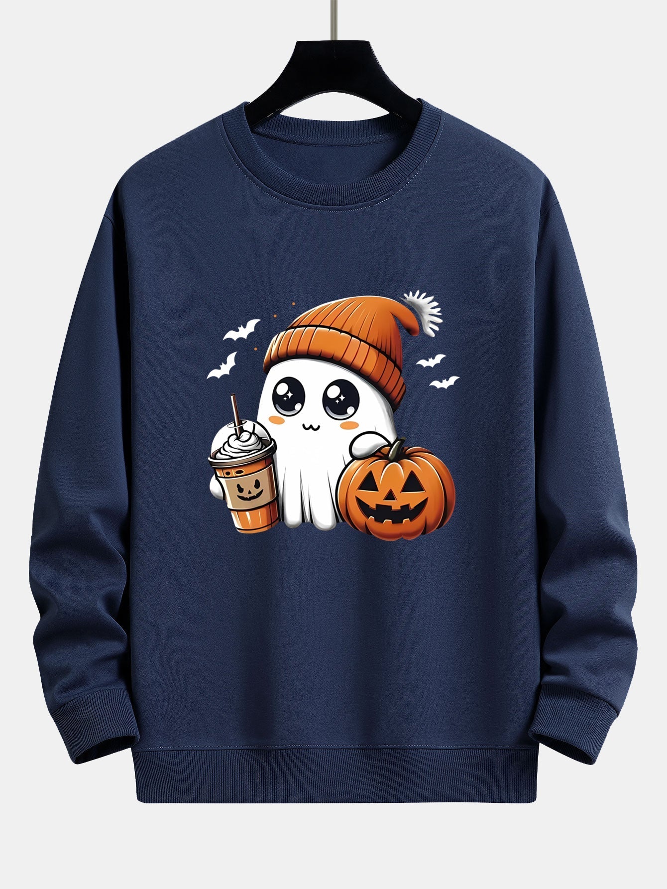 Carmelo® | Halloween Ghost Coffee Pumpkin Print Relax Fit Sweatshirt