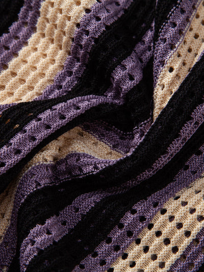 hola STRIPED SHIRT WITH CROCHET EYELETS & STRAIGHT LEG LINEN PANTS