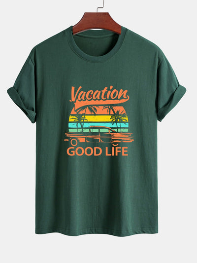Heladio® | Good Life On Vacation Print Cotton T-Shirt